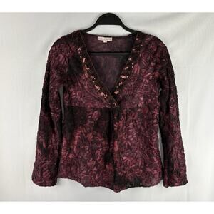 Y2k Velvet Burnout Babydoll Top Sz Lg Fairy Grunge Whimsigoth Sequin Dark Floral